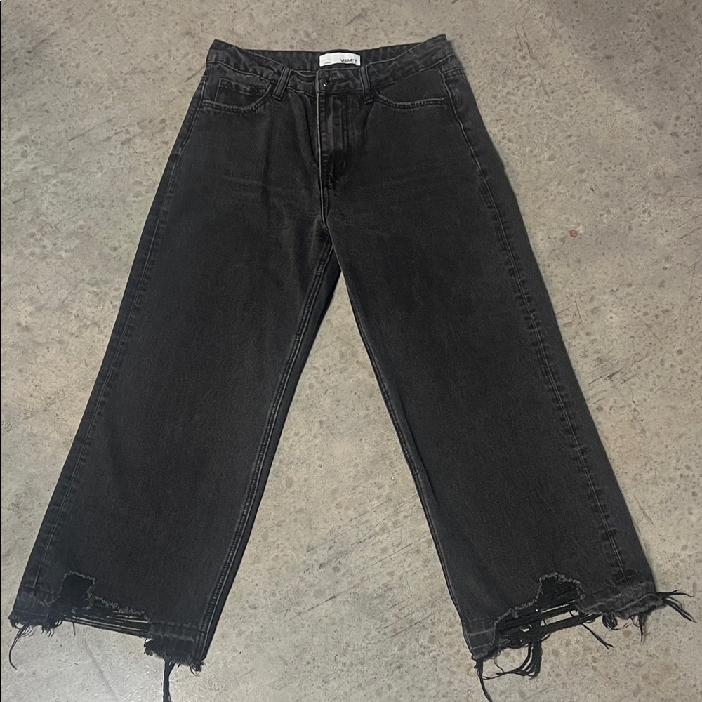 Vervet Black Distressed Wide Leg Jeans